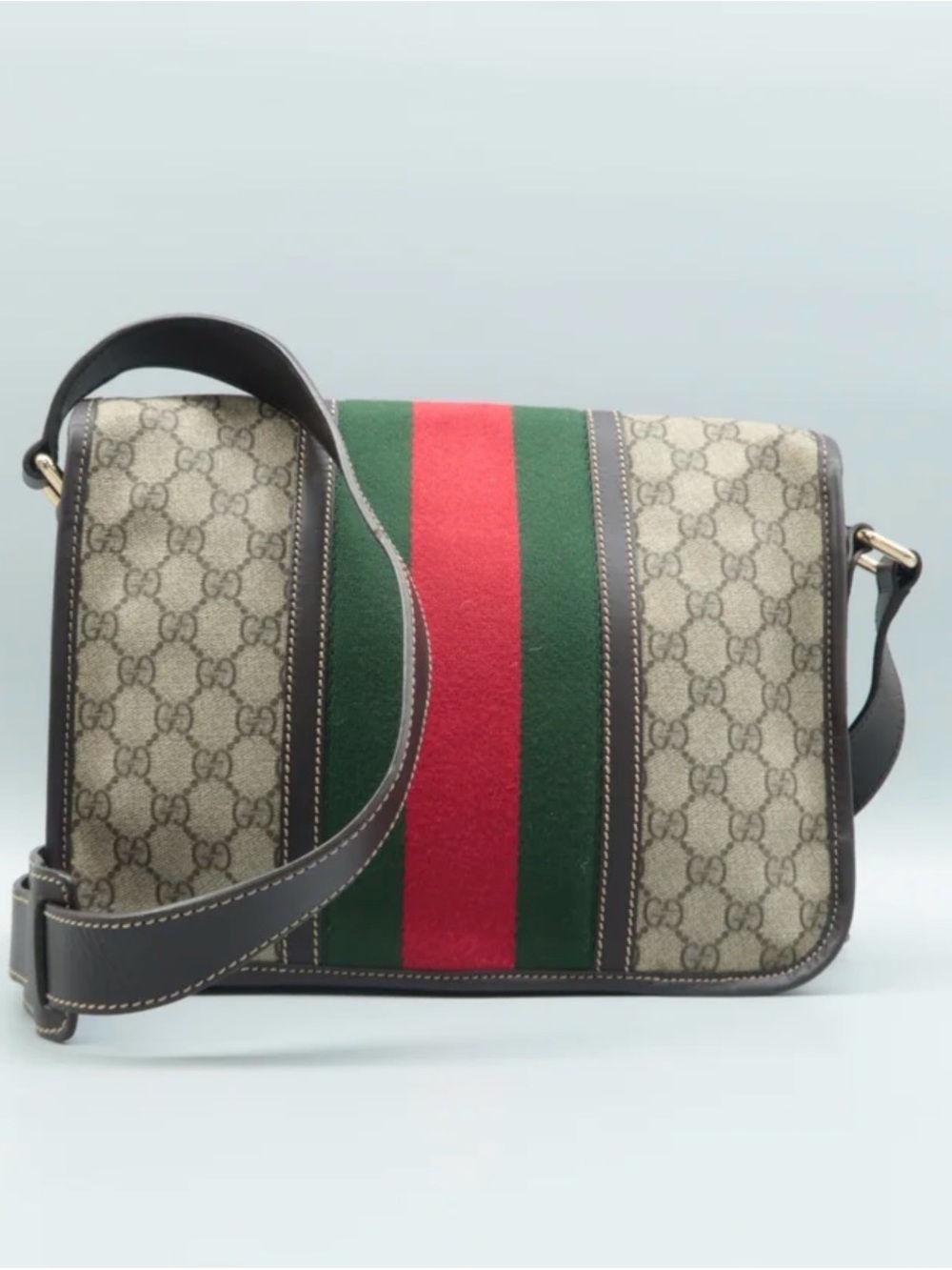 Gucci Brown GG Canvas Bag with Green and Red Web Stripe